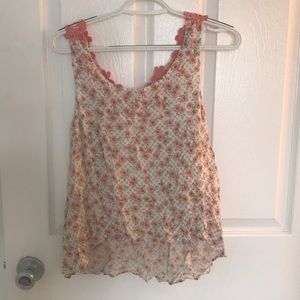 EM high-low tank top with lace back detail